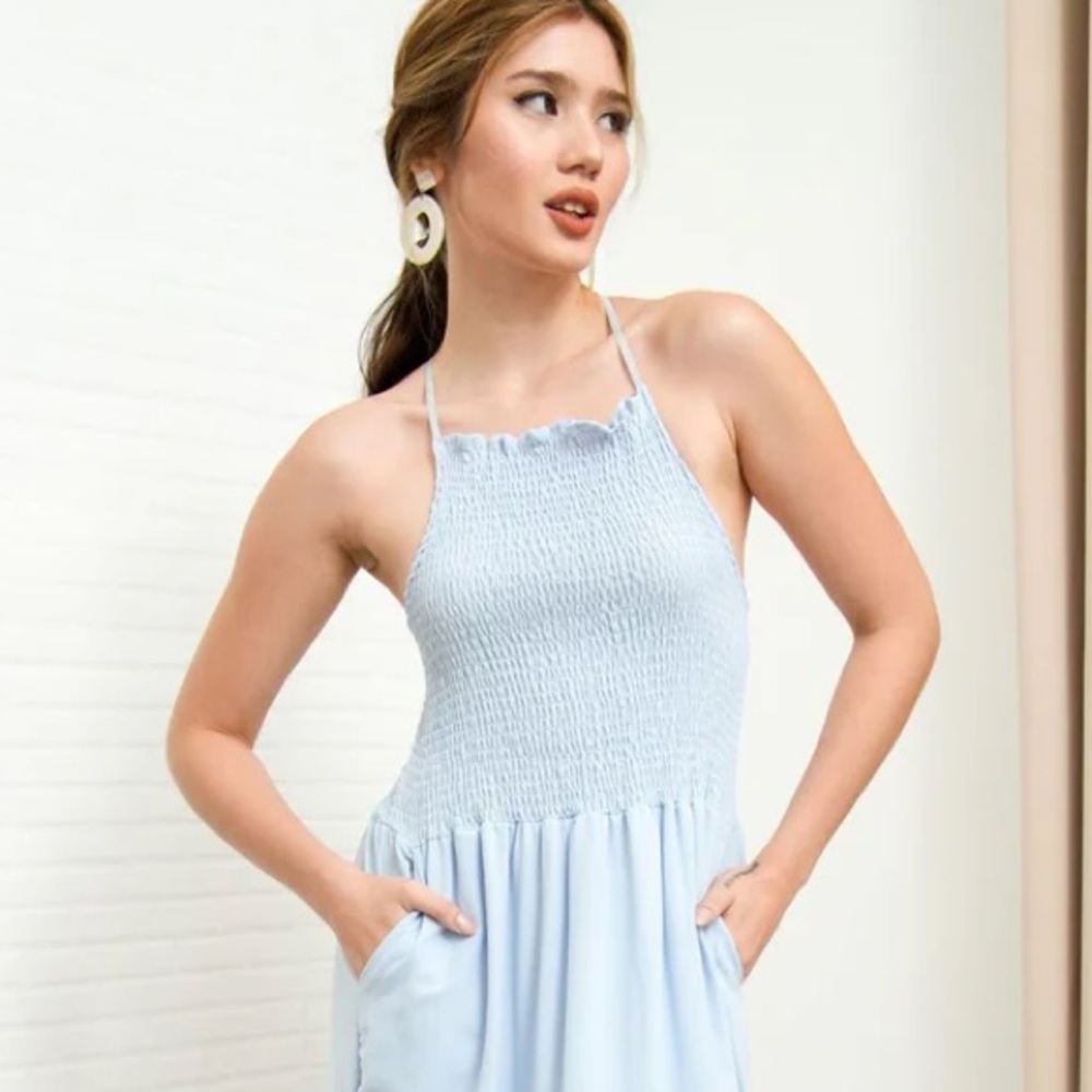 Cottagecore Vacay Blue White Maxi Dress